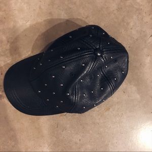 Faux leather studded baseball cap